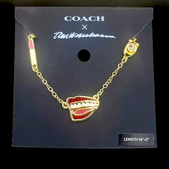 COACH X Tom Wesselmann Designer Lips & Lipstick Pendant Necklace 16” + 2” NEW - Picture 4 of 5